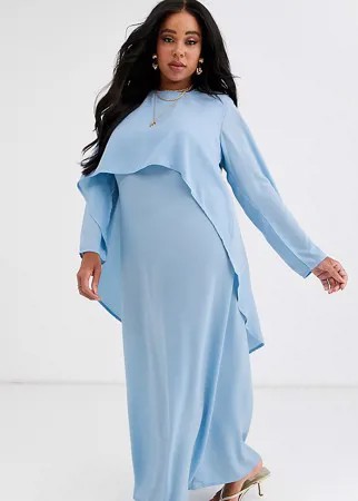 Синее ярусное платье макси с длинными рукавами Verona Curve-Синий