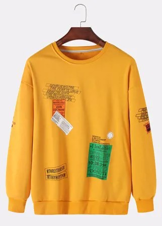 Mens Tag Шаблон Print Crew Шея Ежедневная свободная толстовка-пуловер
