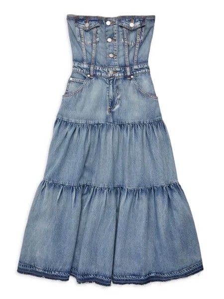 Многоярусное джинсовое платье миди без бретелек Redvalentino, цвет Medium Blue