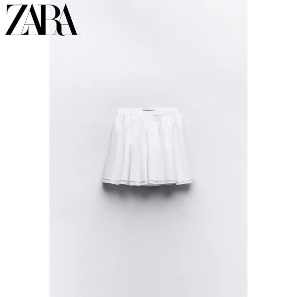 Zara новая весенняя женская двухслойная мини-юбка с завышенной талией 2312731 250, цвет Белый