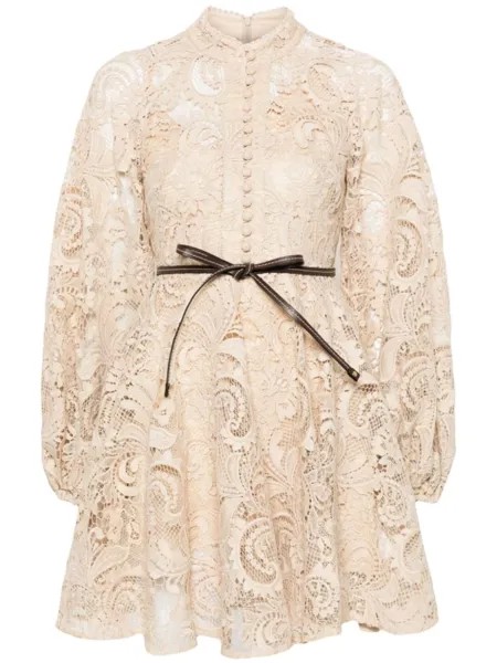 ZIMMERMANN кружевное платье мини Waverly, нейтральный цвет