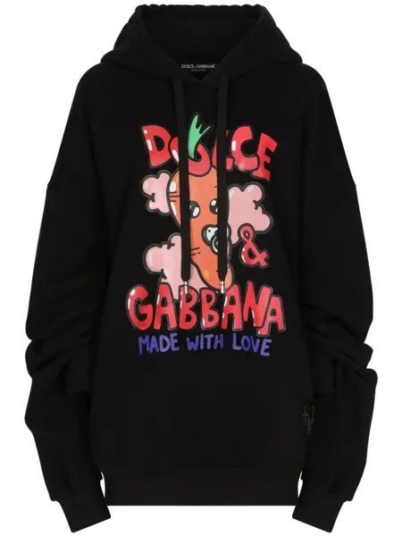 Dolce & Gabbana graphic-print drawstring hoodie, черный
