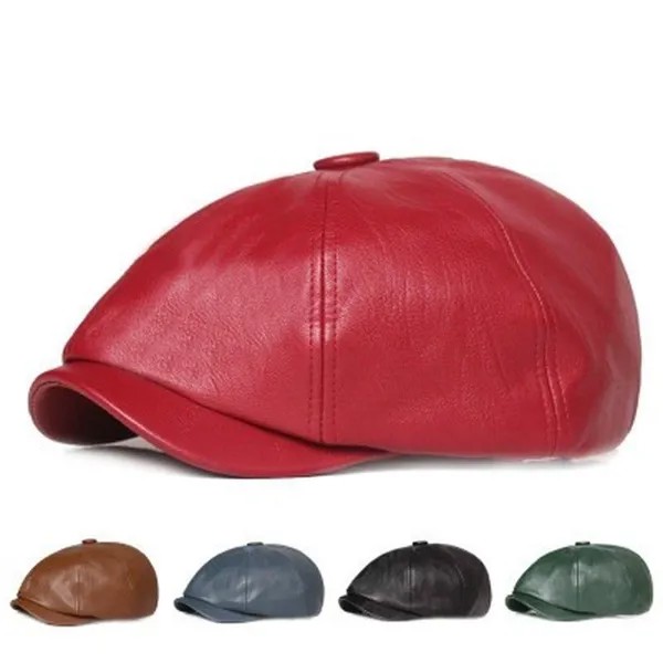 Ретро Восьмиугольная кожаная шляпа Осень Мужской берет Элегантный модный шапочка Snapback Caps для мужчин Женщины