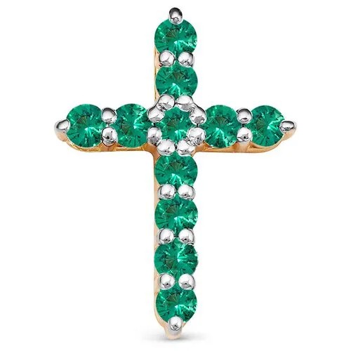 Крестик Vesna jewelry, красное золото, 585 проба, родирование, изумруд