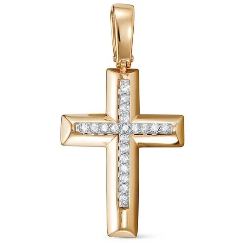 Крестик Vesna jewelry, красное золото, 585 проба, родирование, бриллиант
