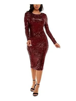 BEBE Женское красное вечернее платье-футляр миди с длинными рукавами и круглым вырезом Juniors XL