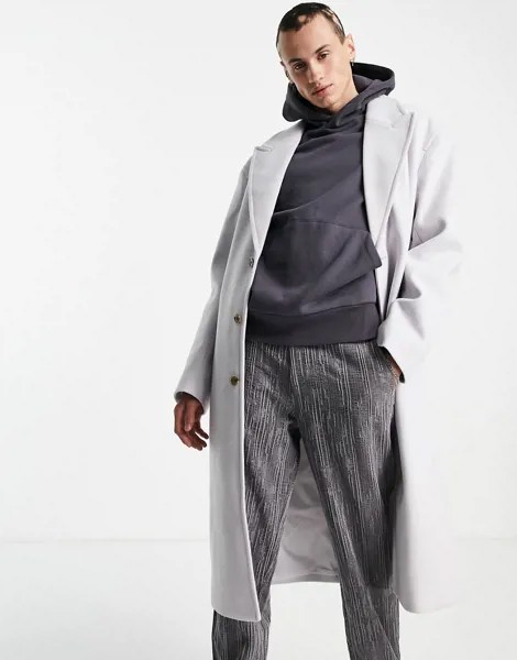 Сиреневое oversized-пальто из ткани с добавлением шерсти ASOS DESIGN-Фиолетовый цвет