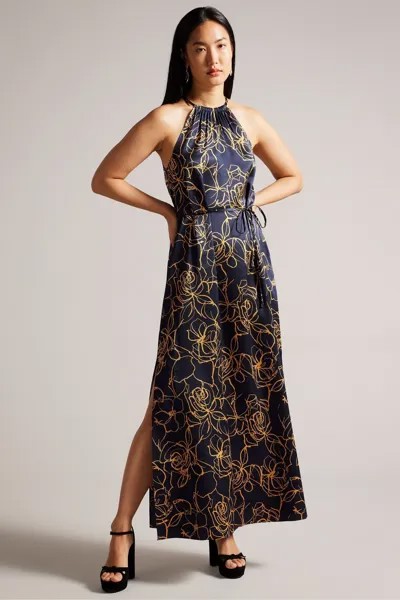 Платье макси Roxiell с вырезом через шею Ted Baker, синий