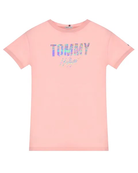 Розовая футболка с голографическим логотипом Tommy Hilfiger детская