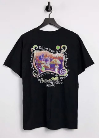 Черная футболка с разноцветным принтом грибов на спине Vintage Supply-Черный цвет