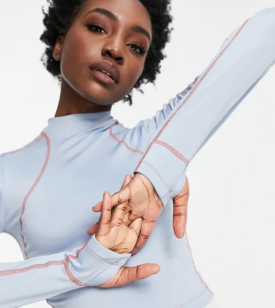 Флисовый лонгслив с высоким воротником ASOS 4505 Tall-Голубой