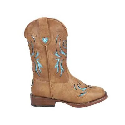 Roper Glitter Breeze Square Toe Cowboy Youth Girls Brown Casual Boots 09-018-19