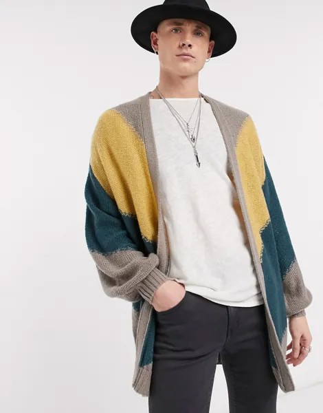 Oversized-кардиган с шевронными полосками и объемными рукавами ASOS DESIGN-Мульти
