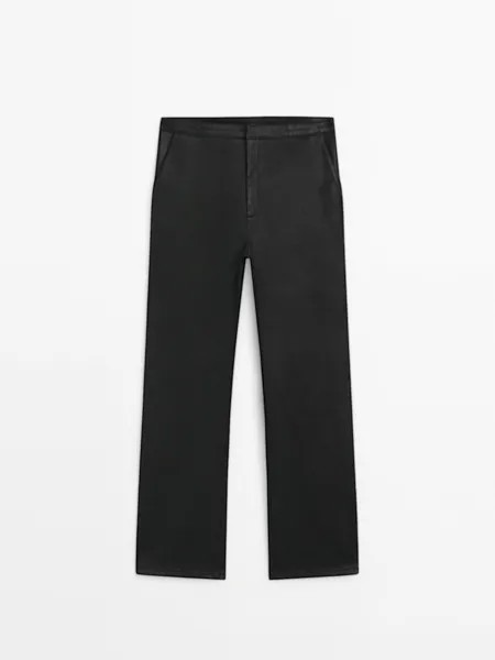 Укороченные брюки клеш из вощеной ткани Massimo Dutti, черный