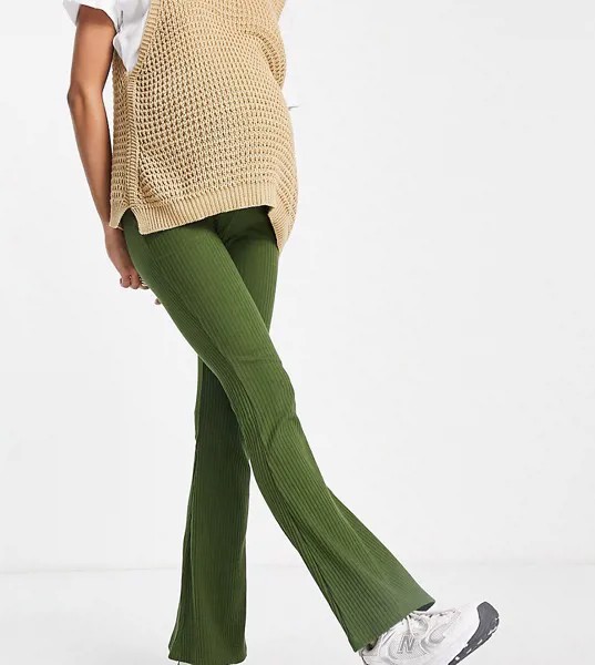 Расклешенные брюки цвета хаки в рубчик ASOS DESIGN Maternity-Зеленый цвет
