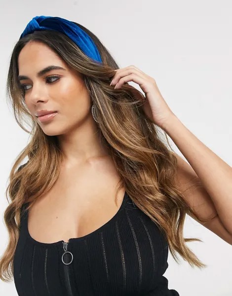 Синий бархатный обруч с узлом ASOS DESIGN-Розовый