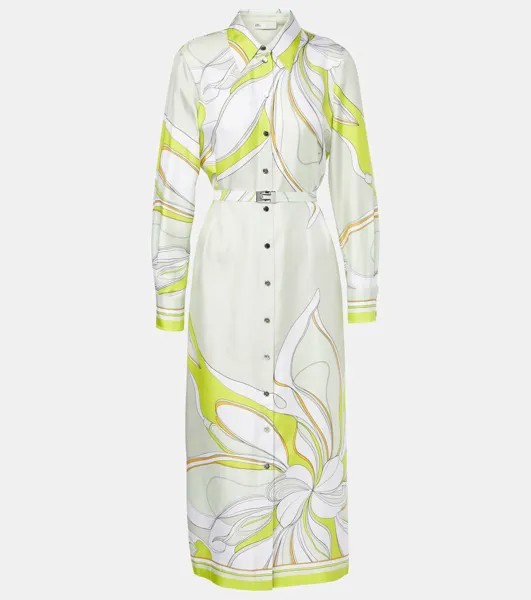 Платье-рубашка из шёлкового твила с принтом Tory Burch, цвет chartreuse twisty flower