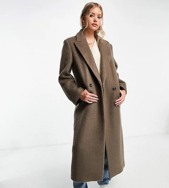 Коричневое пальто в винтажном стиле с начесом ASOS DESIGN Tall-Коричневый цвет