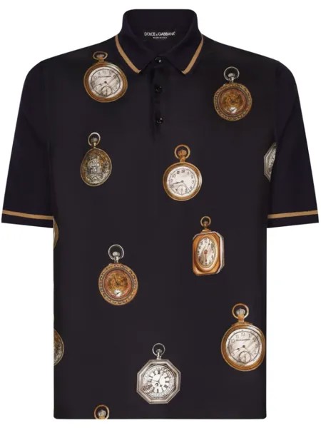 Dolce & Gabbana шелковая рубашка поло с принтом, черный