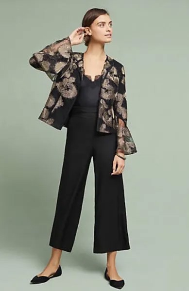 Черная куртка NWT Anthropologie с рукавами-колокольчиками из тюлевой сетки и вышивкой S