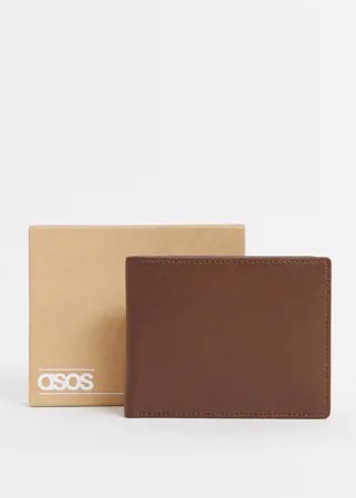 Коричневый кожаный бумажник с отделением для монет ASOS DESIGN-Коричневый цвет