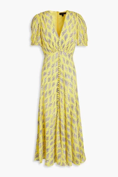 Платье миди из шелкового крепдешина с принтом Lea Saloni, желтый