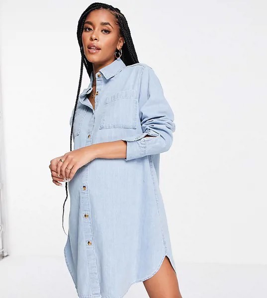 Выбеленное платье-рубашка в стиле oversized из мягкого денима ASOS DESIGN Maternity-Голубой