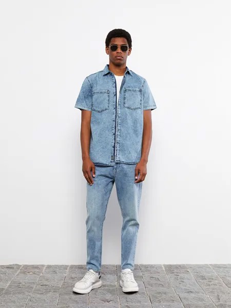 Мужская джинсовая рубашка стандартного кроя с коротким рукавом LCW Jeans, среднее индиго родео