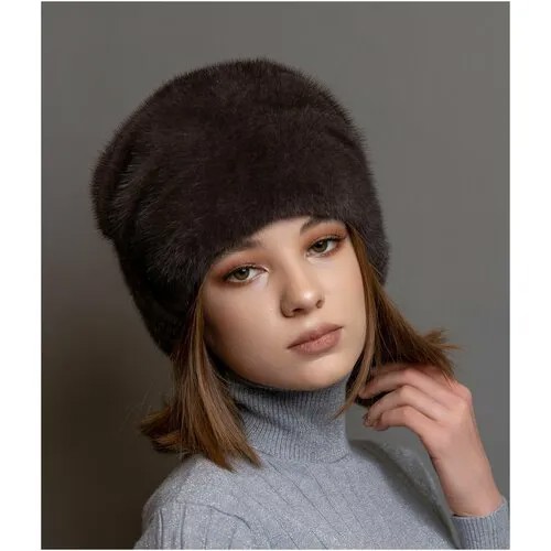 Шапка бини , размер 56, коричневый