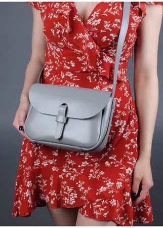 Кожаная женская сумка через плечо серая A016 grey Divalli