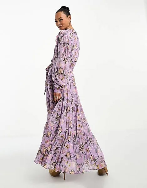 Фиолетовое платье макси с цветочным принтом & Other Stories
