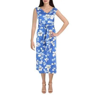 Женское синее летнее платье миди с цветочным принтом Anne Klein XS BHFO 1114