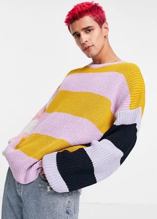 Свободный полосатый джемпер в рубчик ASOS DESIGN-Разноцветный