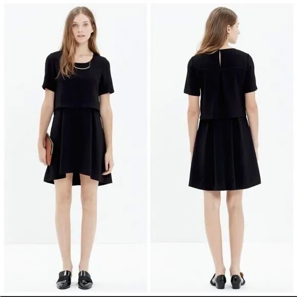 MADEWELL Черное платье-рубашка Folio Popover из плотной фактурной ткани с высокими/низкими карманами 8