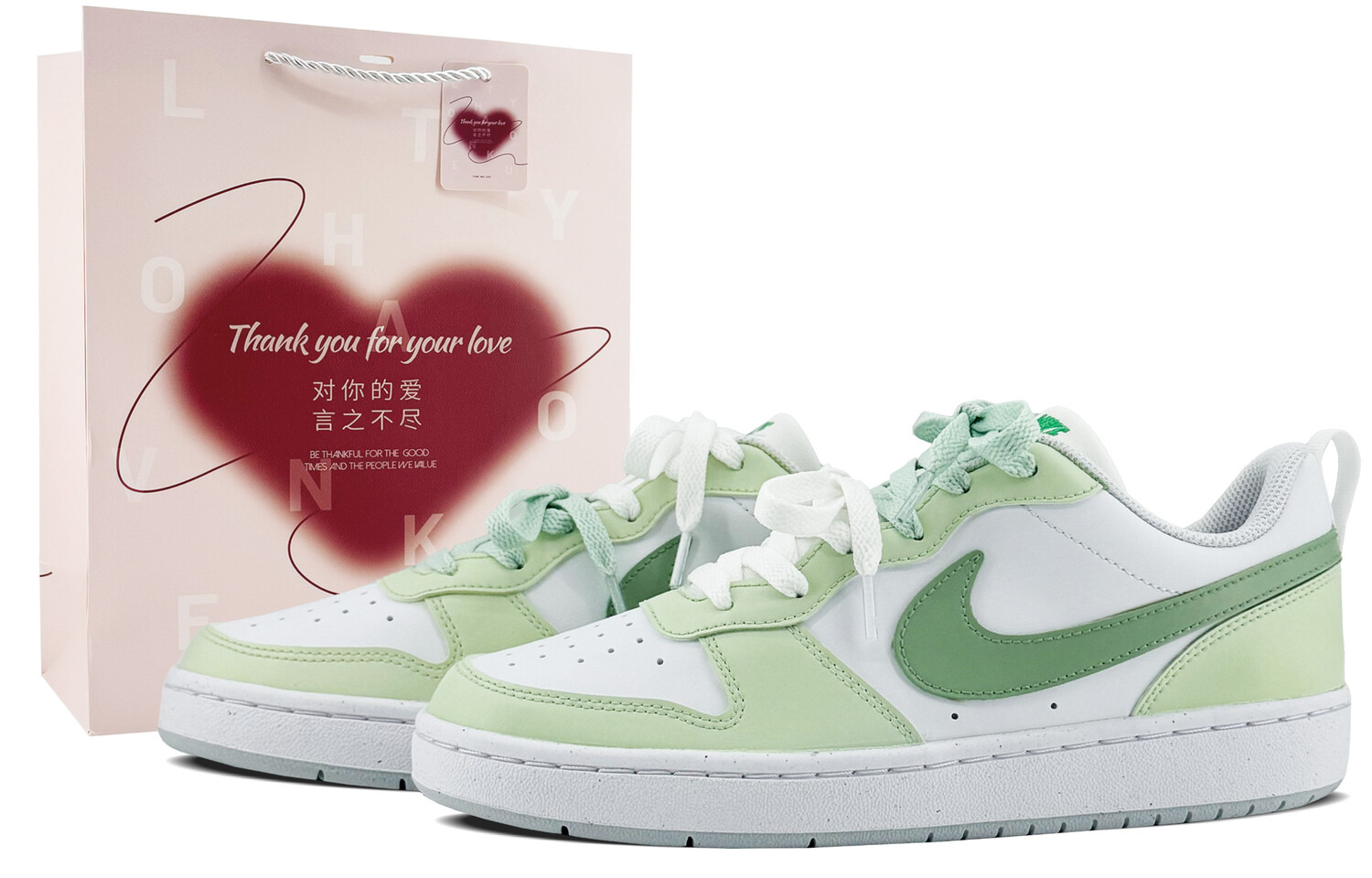 Кроссовки Nike Court Borough Skateboarding Shoes Women's Low-top White/green, зеленый