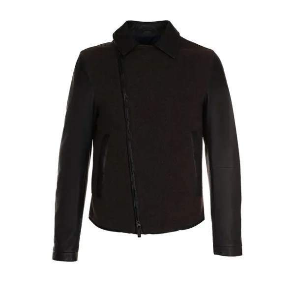 Кожаная куртка с косой молнией и шерстяной отделкой Giorgio Armani