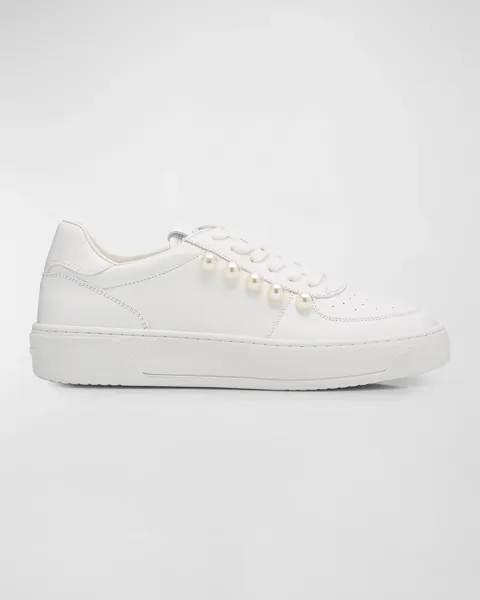 Кожаные низкие кеды Pearly Stud Stuart Weitzman, цвет White