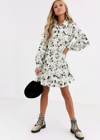 Платье-рубашка с длинными рукавами и принтом ASOS DESIGN-Мульти
