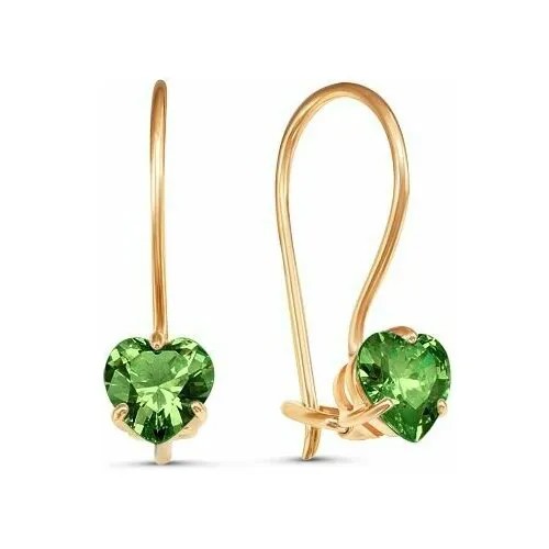 Серьги Infini, красное золото, 585 проба, фианит, зеленый, золотой