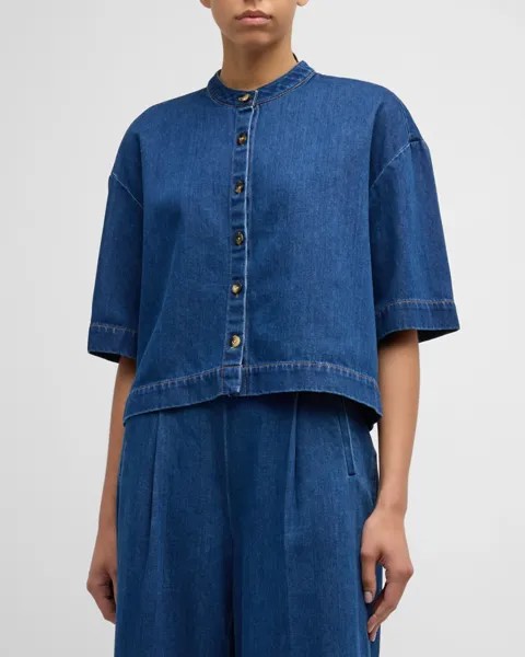 Укороченная джинсовая рубашка оверсайз с короткими рукавами Rosetta Getty, цвет Blue
