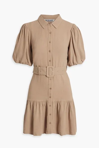 Тканое платье-рубашка мини Tyanna со сборками и поясом WALTER BAKER, бежевый