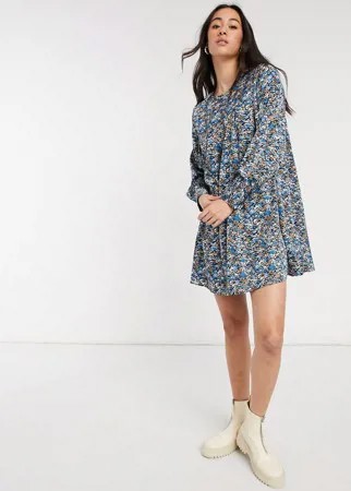 Свободное синее платье мини с абстрактным принтом Vero Moda-Многоцветный