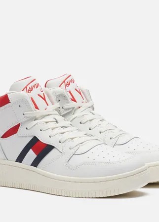 Женские кроссовки Tommy Jeans Leather High-Top Basketball Trainers, цвет белый, размер 37 EU