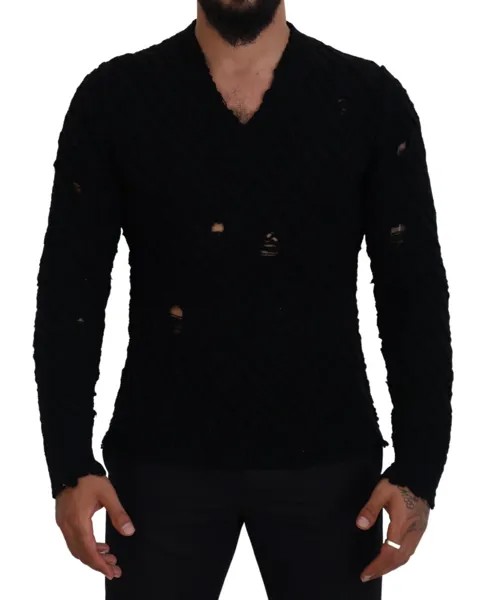 DOLCE - GABBANA Свитер черный шерстяной вязаный пуловер с v-образным вырезом IT54/ US44/XL 1300usd