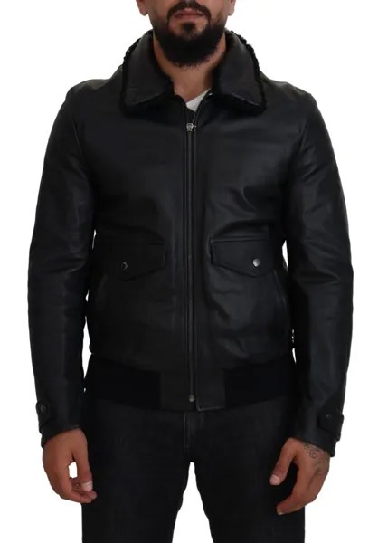 DOLCE - GABBANA Куртка мужская черная из кожи ягненка с воротником IT52/US42/L 5930usd
