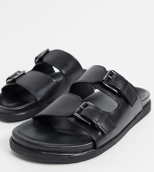 Черные кожаные сандалии для широкой стопы с двумя пряжками Silver Street-Черный цвет