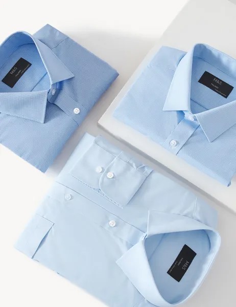 3 шт. рубашки индивидуального кроя с длинными рукавами Marks & Spencer, синий микс