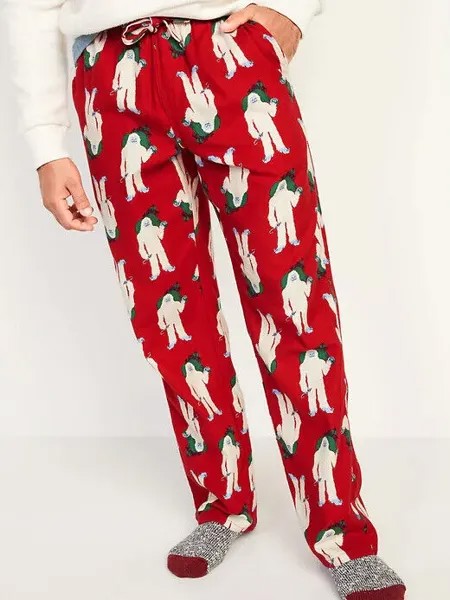 NWT Old Navy Red Yeti Abominable Snowman Фланелевые пижамные штаны Мужские пижамные штаны для сна