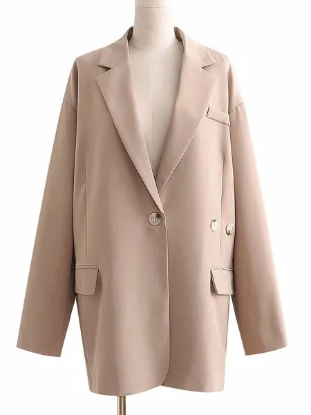 Milanoo Women Blazer Chic Polyester Stretch Turndown Collar Pockets Long Sleeves Casual Overcoat