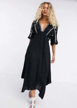 Платье миди с контрастной вышивкой En Crème-Черный цвет
